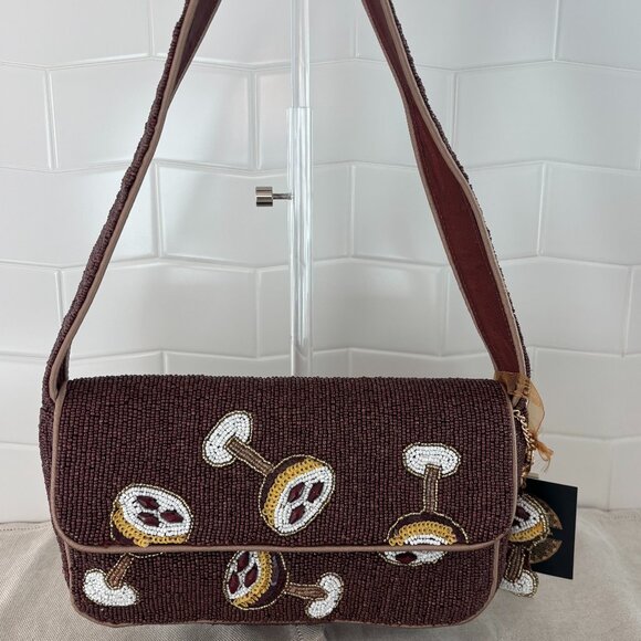 VIRAL Beaded Espresso Martini Shoulder Bag With Beaded Bag Charm - Brown - Picture 1 of 12